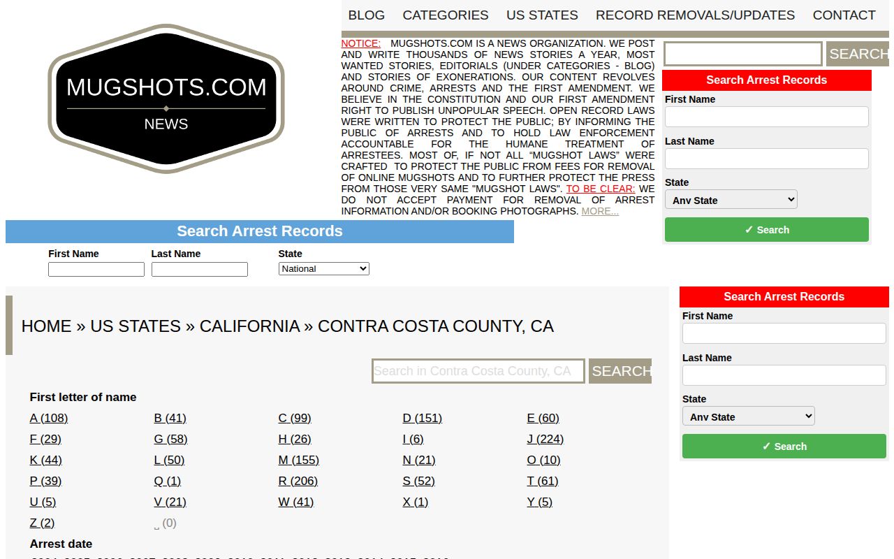 Historical Contra Costa County mugshots news archive landing