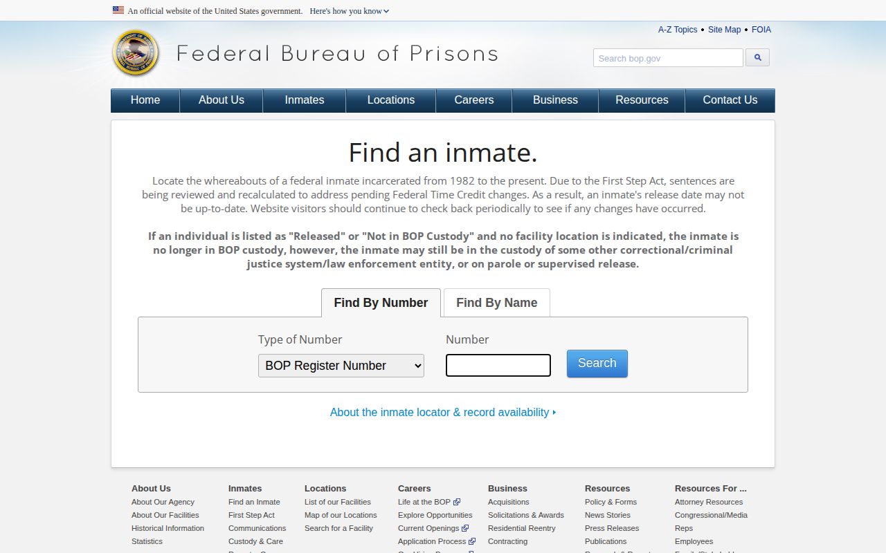 Federal prison locator for custody records connected to Contra Costa County
