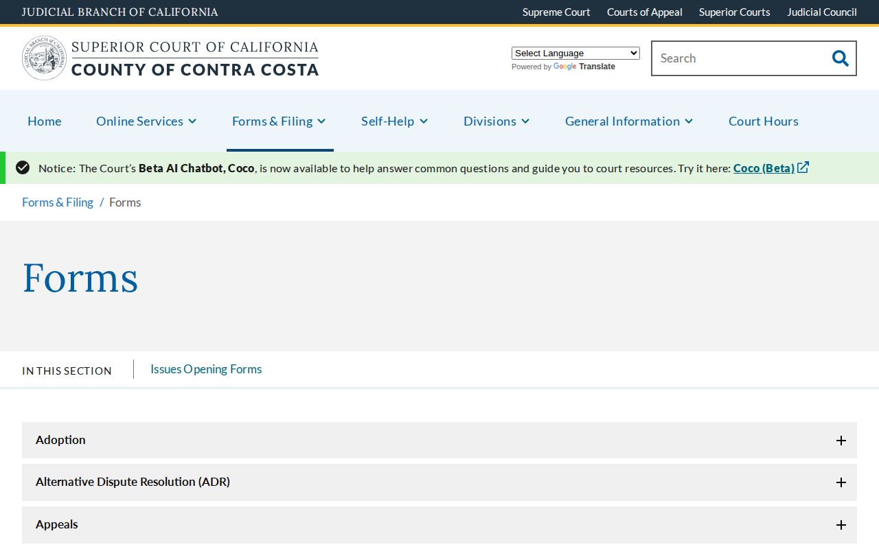 Contra Costa County court forms for arrest record outcomes