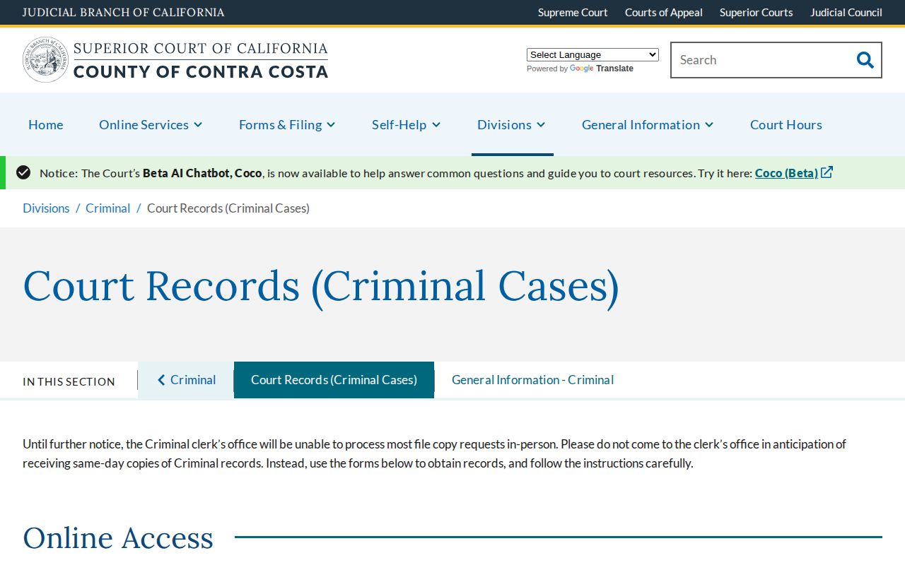 Contra Costa County warrant check and criminal records guidance
