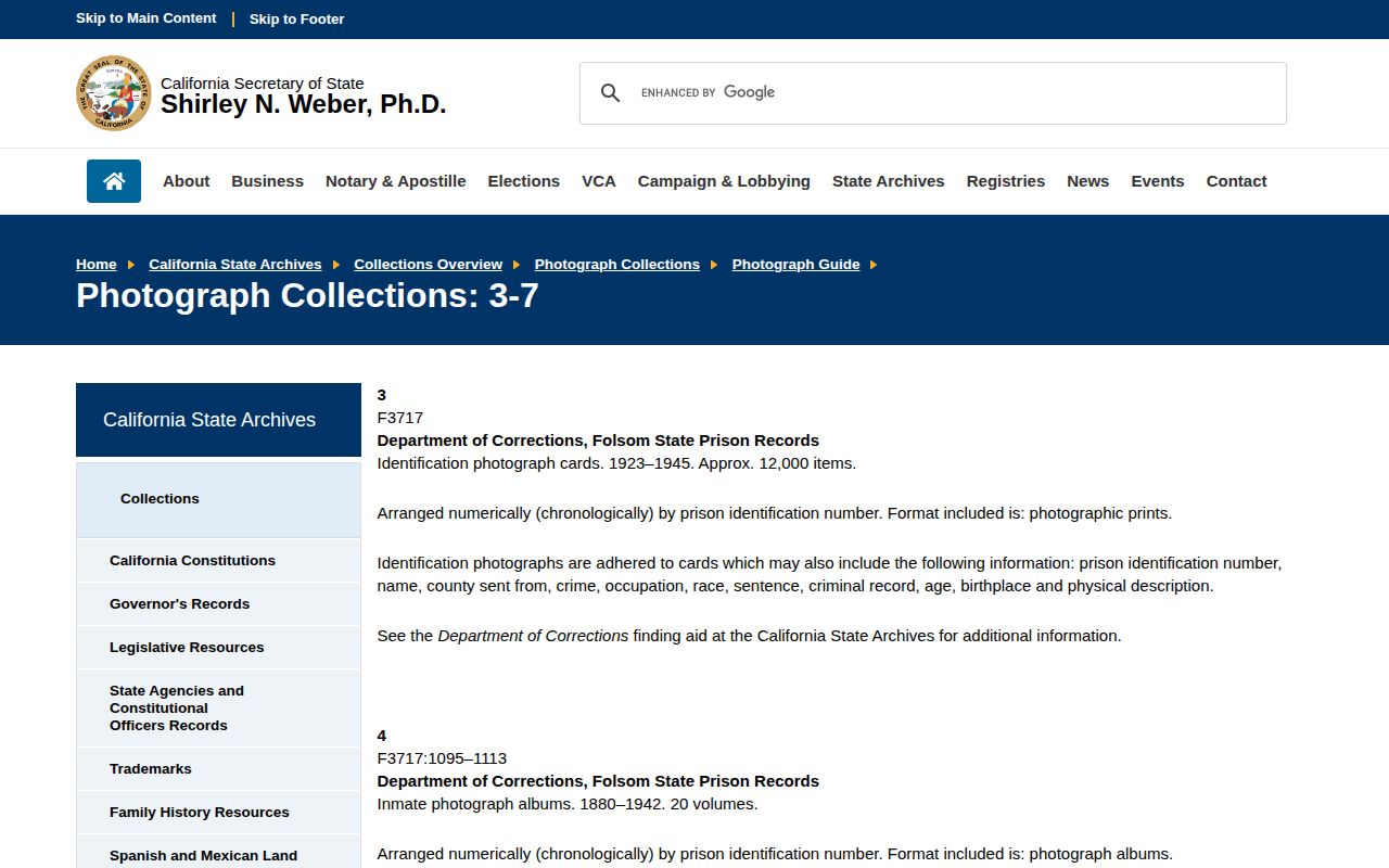 California State Archives old identification records related to Contra Costa County